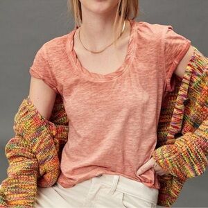 Anthropologie Pilcro Orange Cedar Twist Neck Short Sleeve Pullover Tee M